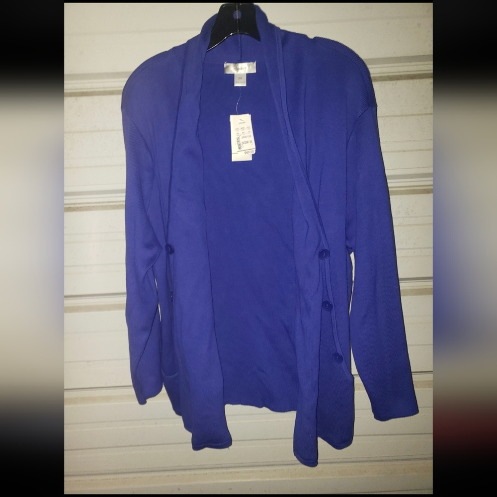 2x 20 22 Plus Size CJ Banks Royal Blue Open Front Cardigan with Buttons